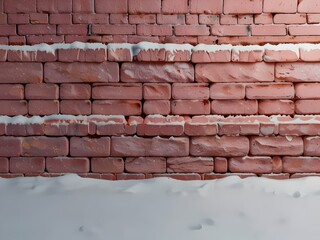 Fototapeta premium Snowy Brick Wall - Perfect for Winter-Themed Home Decor, Cozy Cafe Atmosphere, and Seasonal Wall Art