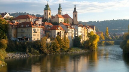 Fototapeta premium Pisek's medieval architecture by the Otava.