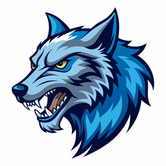 Angry Wolf Head in Manga Style, Blue Shades, Left View