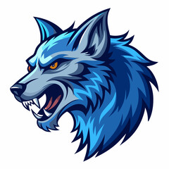 Angry Wolf Head in Manga Style, Blue Shades, Left View