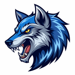 Angry Wolf Head in Manga Style, Blue Shades, Left View