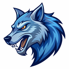 Angry Wolf Head in Manga Style, Blue Shades, Left View