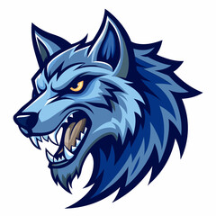 Angry Wolf Head in Manga Style, Blue Shades, Left View