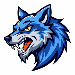 Angry Wolf Head in Manga Style, Blue Shades, Left View