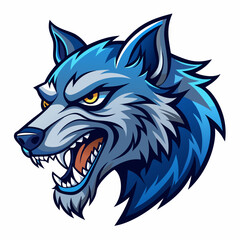 Angry Wolf Head in Manga Style, Blue Shades, Left View