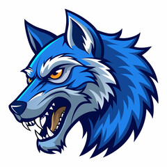 Angry Wolf Head in Manga Style, Blue Shades, Left View