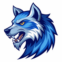 Angry Wolf Head in Manga Style, Blue Shades, Left View