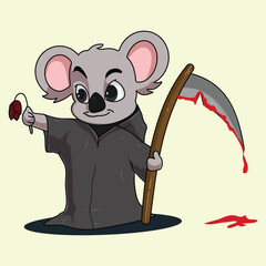 Cute Grim Reaper Koala with Death Scythe and Spooky Halloween Costume