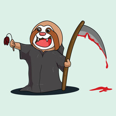 Cute Grim Reaper Sloth with Death Scythe and Spooky Halloween Costume