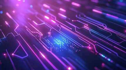 Obraz premium Dynamic abstract background showcasing vibrant neon circuits and glowing lines, perfect for tech and digital themes.