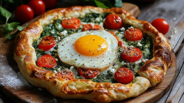 Galette w/ nettle, tomato, cheese, egg