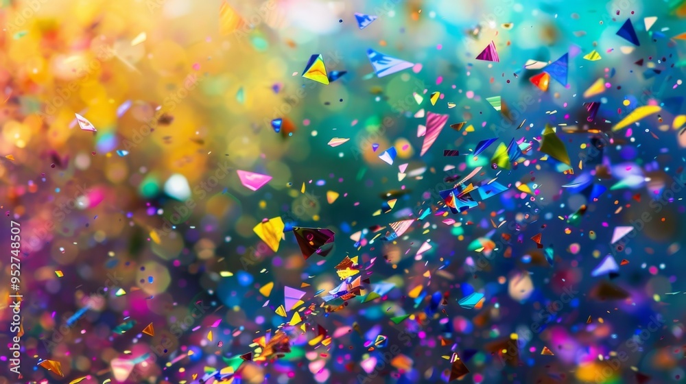 Poster vibrant abstract background with many falling small pieces, colorful and dynamic, artistic pattern