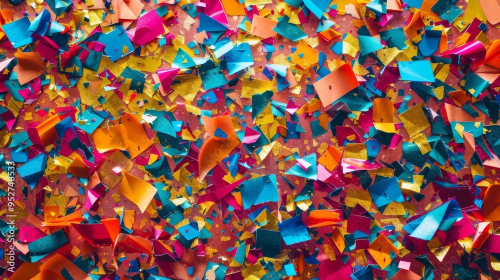 Poster vibrant abstract background with many falling small pieces, colorful and dynamic, artistic pattern