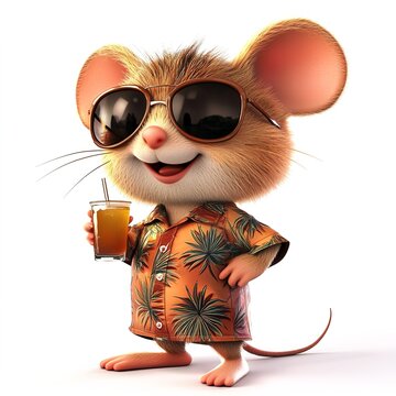 Cute cartoon mouse wearing sunglasses and a Hawaiian shirt