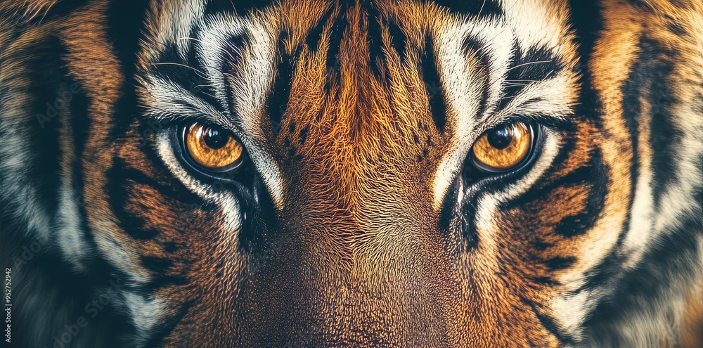 Wall mural photographic capture of tiger eyes in extreme closeup.