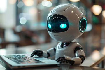 Cute Robot Typing on Laptop
