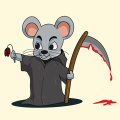 Cute Grim Reaper Rat with Death Scythe and Spooky Halloween Costume