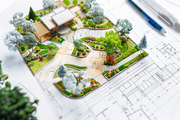 Landscape Architecture Model on Detailed Blueprints