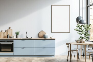 Poster Mockup in Kitchen Interior with White Wall created with Generative AI