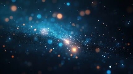 Obraz premium Vibrant cosmic scene illustrating a galaxy with glowing stars and swirling dust in a dark blue background.