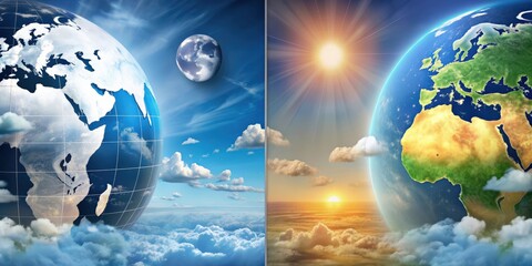 Global weather forecast background featuring day and night transitions with sun and moon , weather, forecast