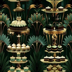 Art Deco of Luxurious Birthday with Intricate Floral Patterns and Dramatic Lowkey Lighting
