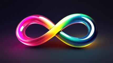 Naklejka premium A glowing multicolored infinity symbol, with smooth gradients transitioning between vibrant hues.