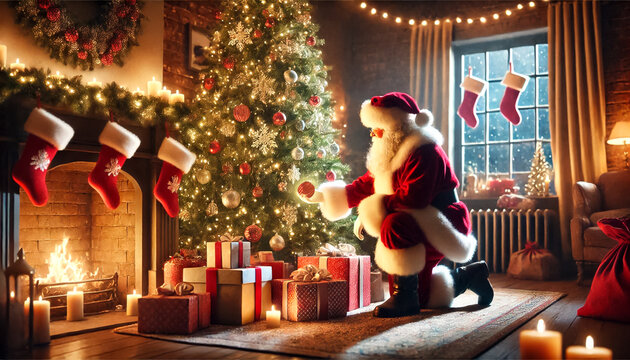 Santa Claus junto al &aacute;rbol