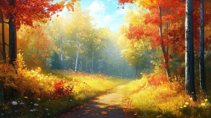 Autumn canvas painted in vibrant colors.