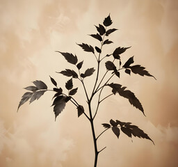 A minimalist potted plant with dark leaves set against a soft beige background, showcasing simplicity and natural elegance.
