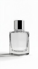 Transparent Glass Bottle of Colorless Nail Polish Remover against White Background