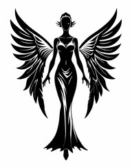 Elegant Angel silhouette vector art, Fairy illustration