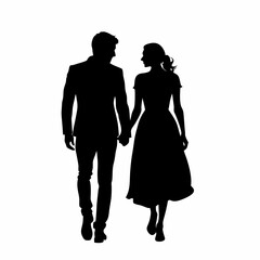 Couple Silhouette. Wedding couple silhouette collection. Couple holding hands, man and woman dating, vector illustration isolated on white background