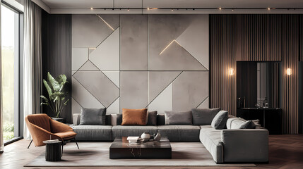 Fototapeta premium Harmonious Trio A Seamless Arrangement of Geometric Panels for Striking Wall Adornments in Modern Interiors