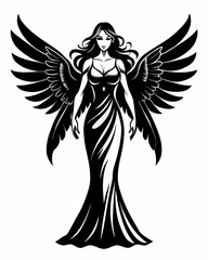 Elegant Angel silhouette vector art, Fairy illustration