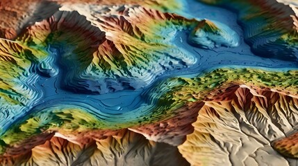 3d model of river and mountain