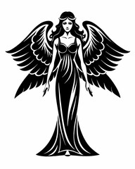 Elegant Angel silhouette vector art, Fairy illustration