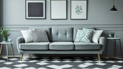 Obraz premium Classy living room interior with posters.
