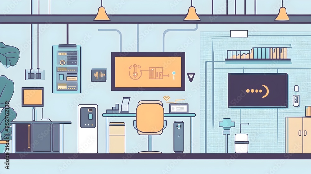 Poster graphic of smart office sensors monitoring and analyzing energy usage data through internet of thing