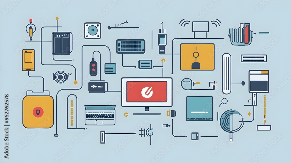 Poster graphic depicting iot enabled devices automating and optimizing office workflows for increased produ