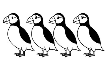 Fototapeta premium Four Puffins Linear Vector Art on White Background