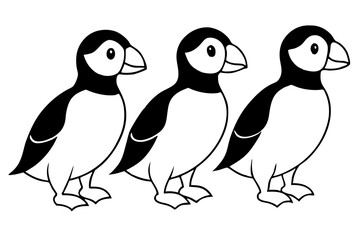 Naklejka premium Four Puffins Linear Vector Art on White Background