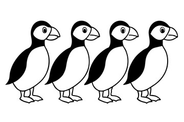 Naklejka premium Four Puffins Linear Vector Art on White Background