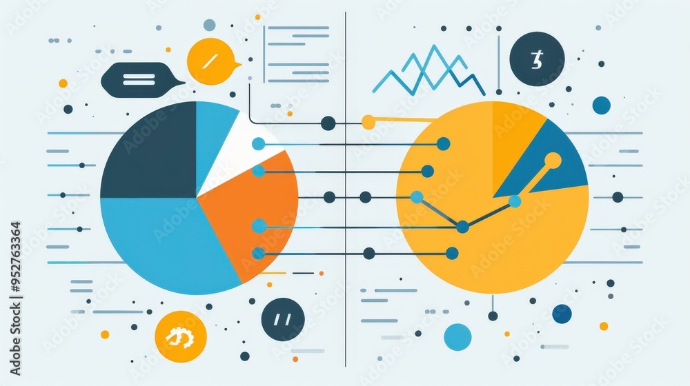 Poster abstract data analysis with pie charts and line graphs