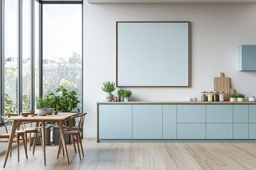 Poster Mockup in Kitchen Interior with White Wall created with Generative AI