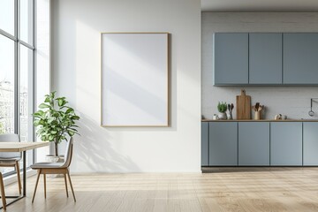 Poster Mockup in Kitchen Interior with White Wall created with Generative AI