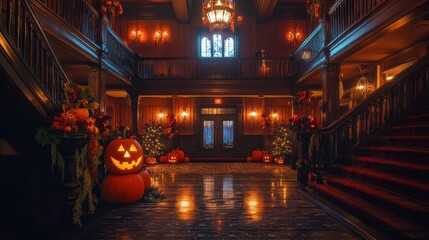 Eerie Haunted Hotel Lobby Transformed for Halloween Haunted House Experience
