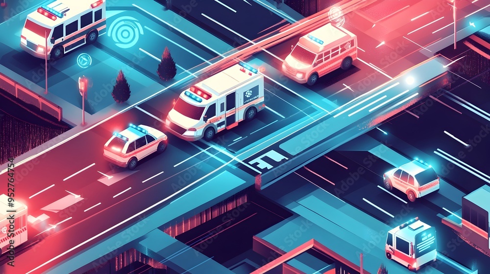 Poster of an iot powered emergency vehicle system equipped with advanced navigation and communication techn
