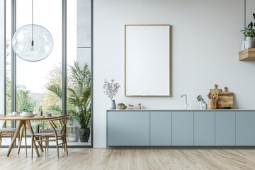 Poster Mockup in Kitchen Interior with White Wall created with Generative AI