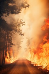 Fototapeta premium Experience the chaos of a conflagration, as flames leap and dance, creating a mesmerizing yet dangerous spectacle of destruction.